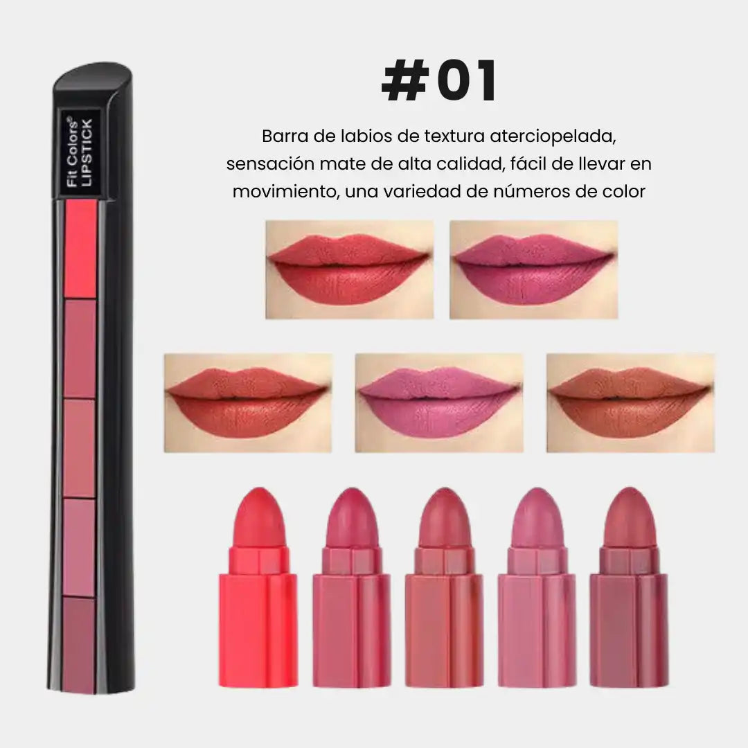 Labial Mate 5 en 1 💋 Barra Desplegable💄Paga 1 lleva 2➕Envio GRATIS🎁