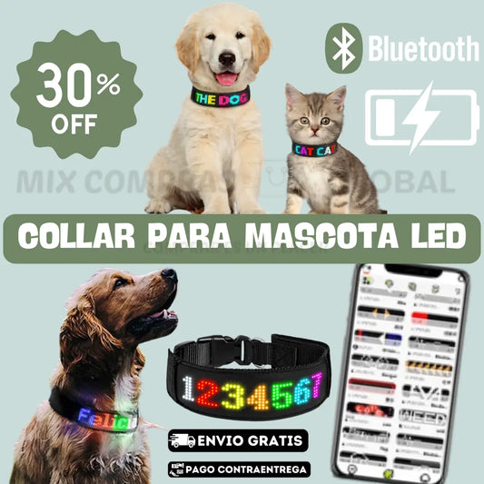 COLLAR LED PARA MASCOTA PERSONALIZABLE DESDE TU CELULAR🎁TALLA UNICA🧐