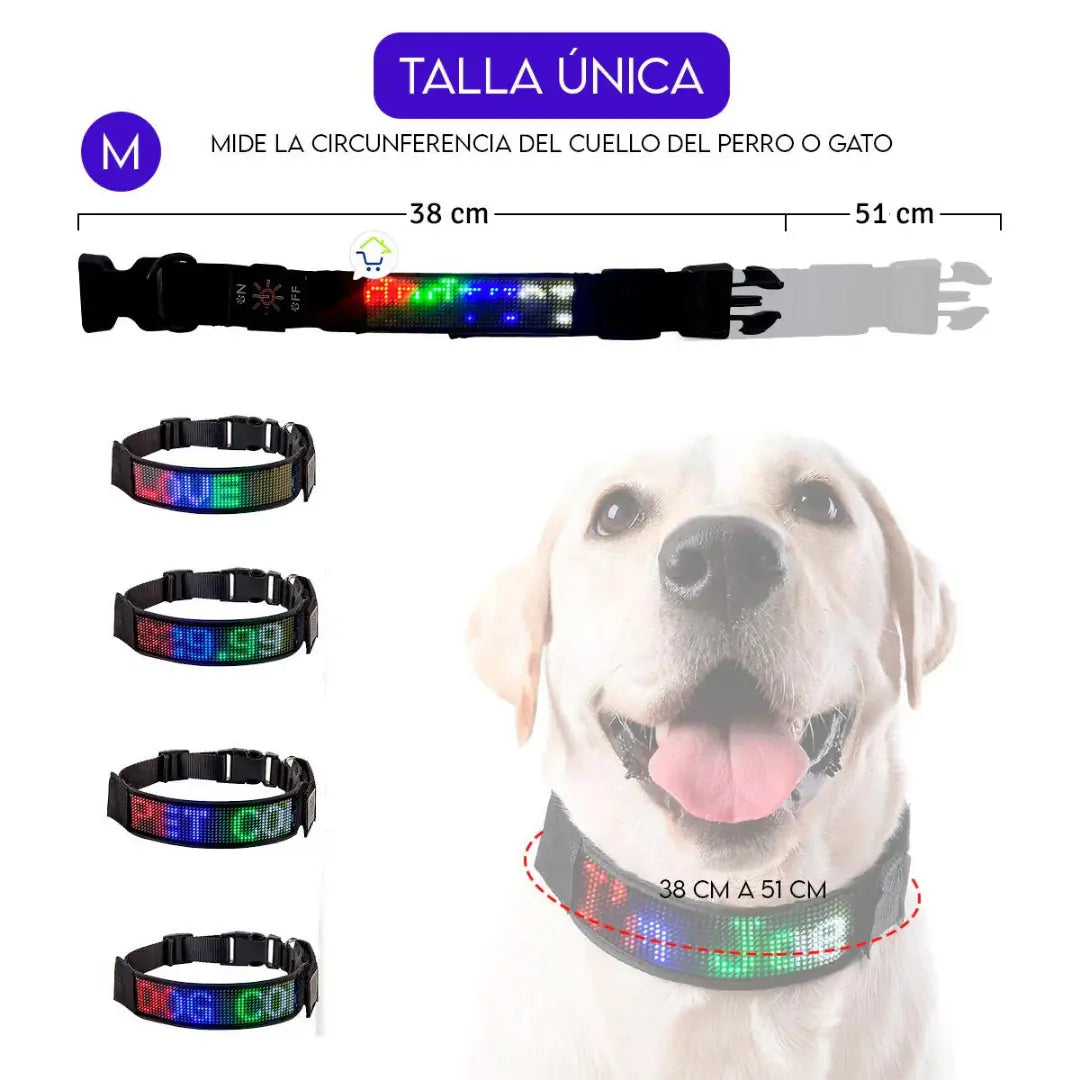 COLLAR LED PARA MASCOTA PERSONALIZABLE DESDE TU CELULAR🎁TALLA UNICA🧐