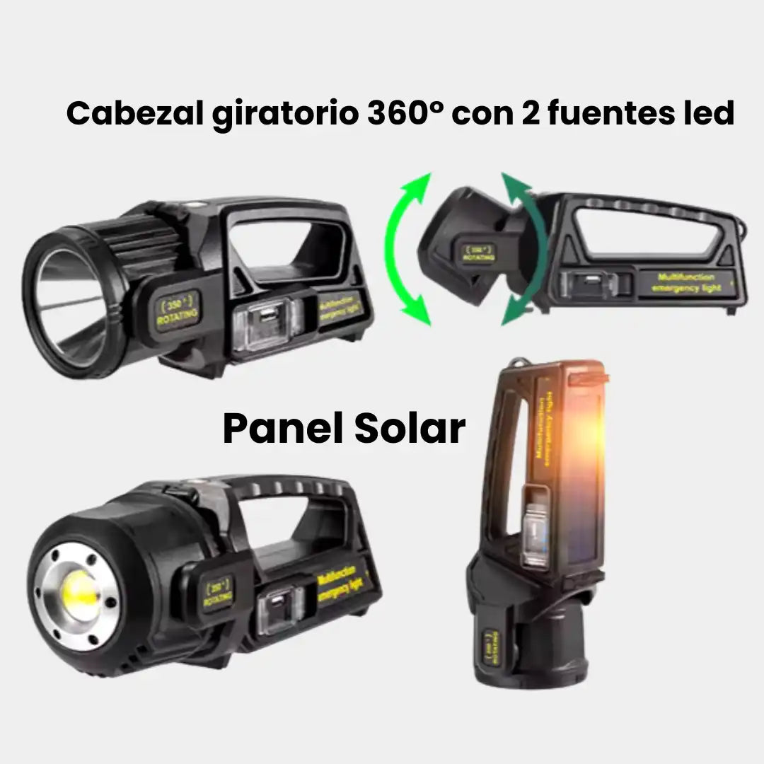 LINTERNA LED - TIPO REFLECTOR - BATERÍA RECARGABLE SOLAR Y USB ➕ENVIO GRATIS