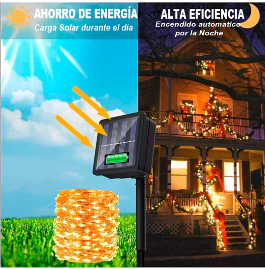 Luces Navideñas Con Paneles Solares➕Envió Gratis  y Un Manual De Instalación. 100 Luces LED.