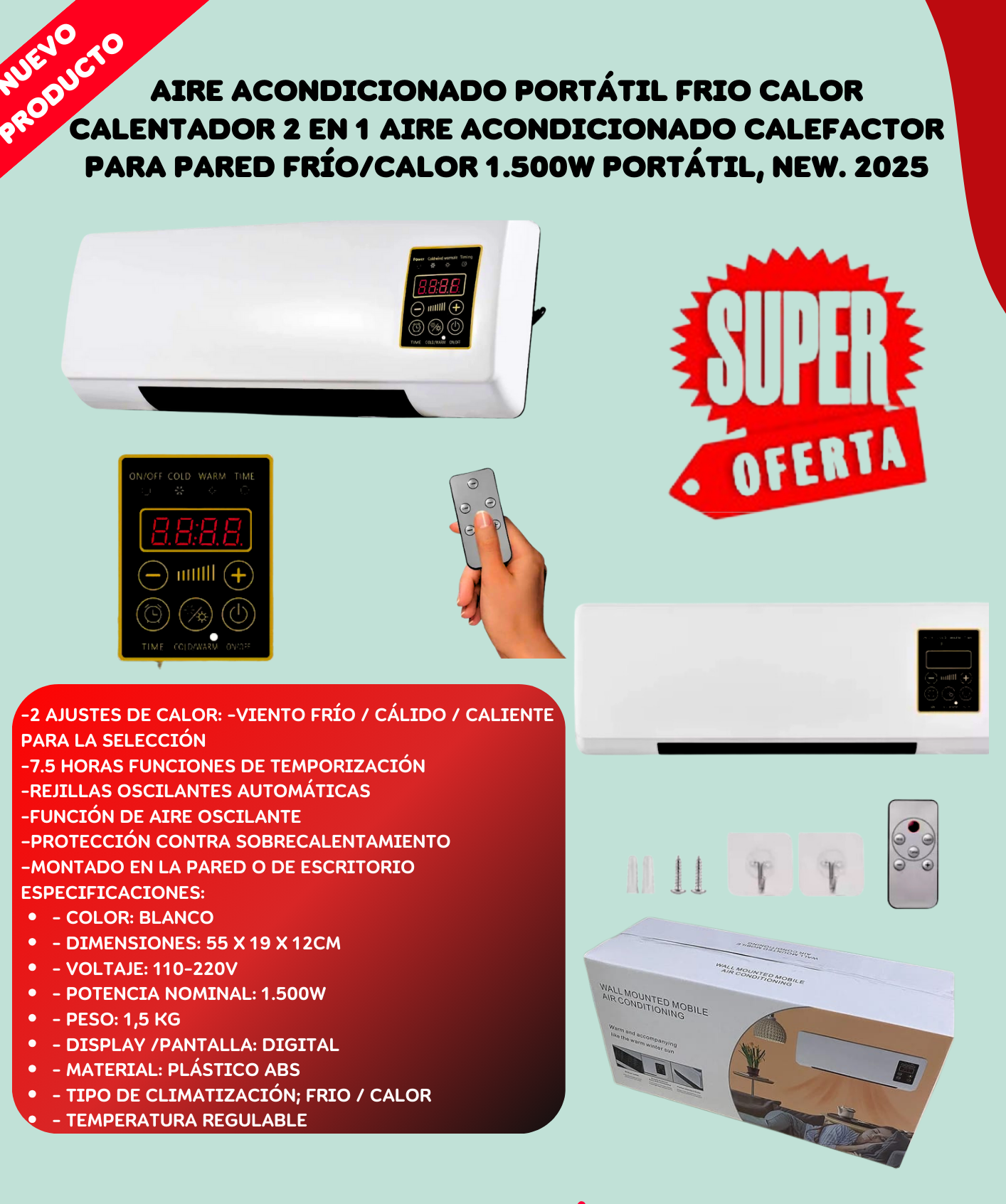 Aire Acondicionado Portátil 3 en 1 (12000BTU) FRIO❄️CALIENTE🔥ENVIO GRATIS